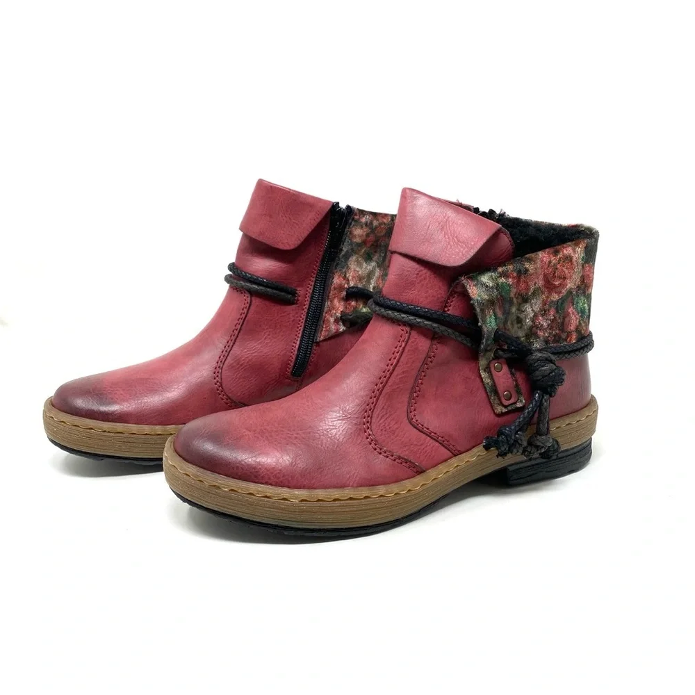 Rieker Z6771-35 Ankle Boots Fleece Lined Zip Berry Red